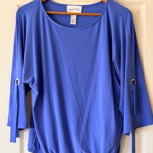 Joseph Ribkoff Periwinkle Scoop Neck Tie-Sleeve Top